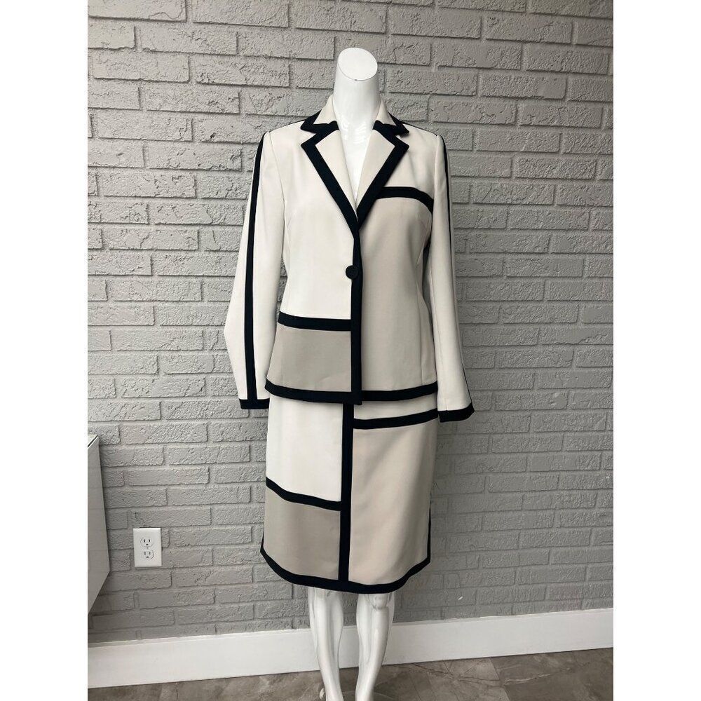 Sandra Petite Women Color Block Skirt Suit Size 4P Jacket / 8P Skirt